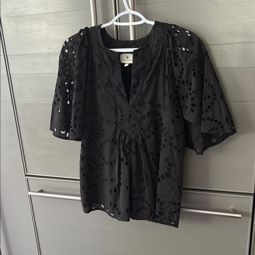 Tuckernuck Black Eyelet Blouse small EUC